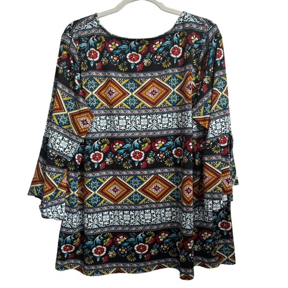 AGB Women's Boho Tunic Top 2X Colorful Geometric & Floral Print 3/4 Sleeves Top - Picture 7 of 11
